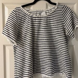 Green Envelope Black and White Boxy Short Sleeve Blouse Large